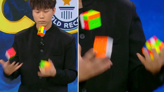 Record al resolver tres cubos Rubik mientras haces malabarismos